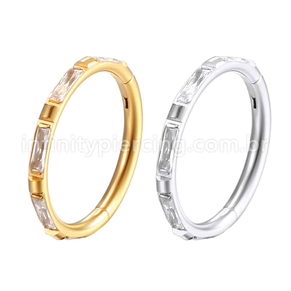 Piercing Argola Segmento Articulado Aço Cirúrgico Detalhes Pedra